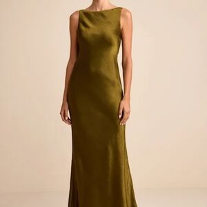 Lulu's Olive Green Satin Maxi Dress